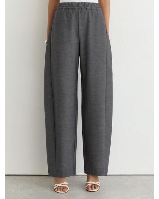 Reiss Gray Elasticated-Waist Barrel-Leg Trousers