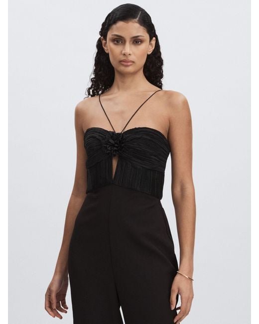AMUR Black Cady Rosette Jumpsuit