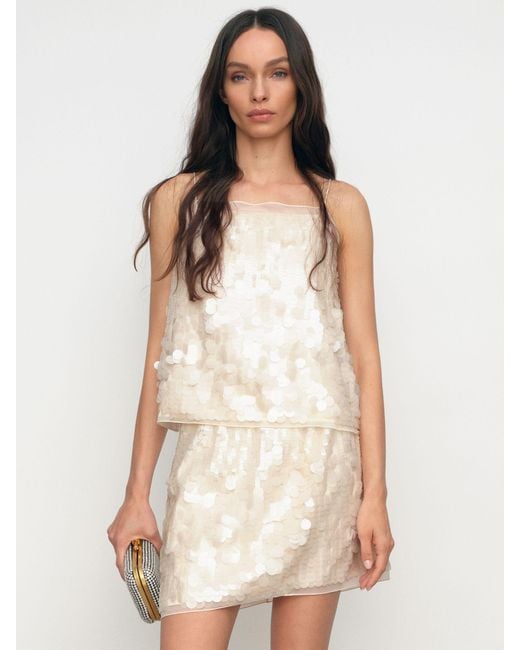 Reiss White Sequin Mini Skirt