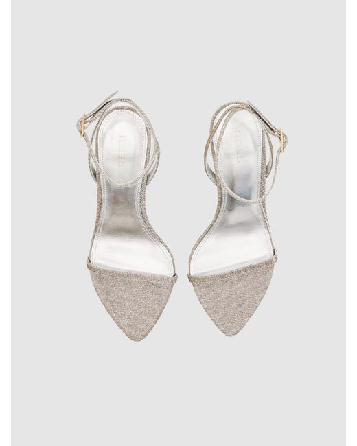 Reiss White Charlotte - Silver Strappy Stiletto Sandals, Us 10 (uk 8)