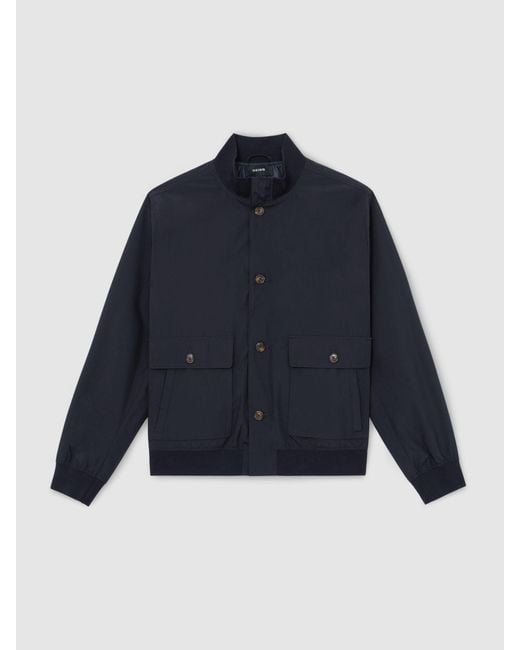Reiss Blue Technical Button-Through Bomber Jacket for men