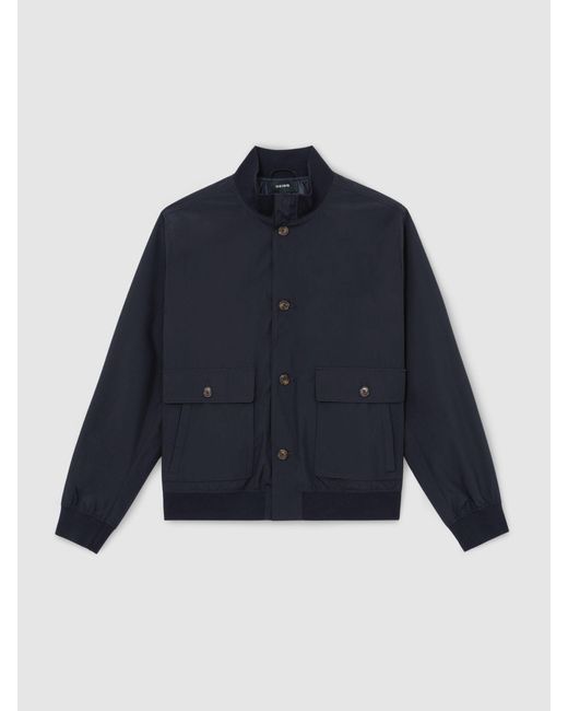 Reiss Blue Technical Button-Through Bomber Jacket for men