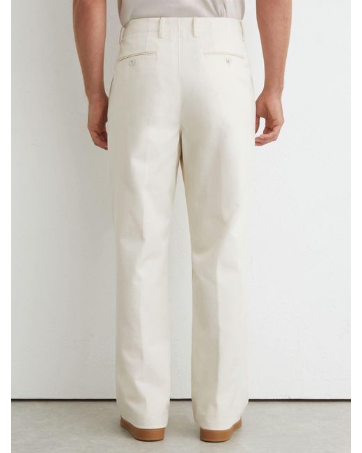 Reiss White Cotton Slub Pleated Relaxed-Fit Trousers for men