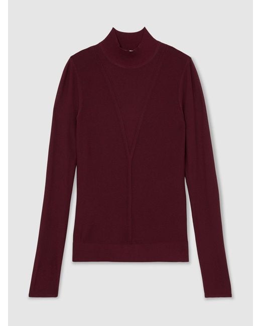 Reiss Purple Sheer-Detail Long-Sleeve Knitted Top