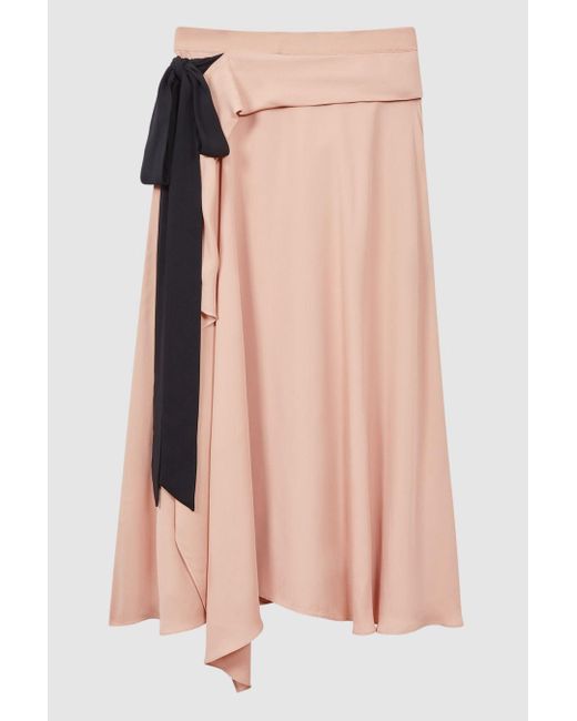 Reiss Natural Ria - Nude Contrast Bow Midi Skirt