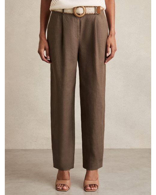 Reiss Natural Linen Belted Tapered Trousers