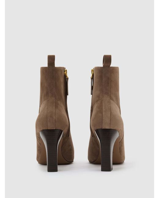 Reiss Brown Suede Chisel-Toe Block-Heel Ankle Boots