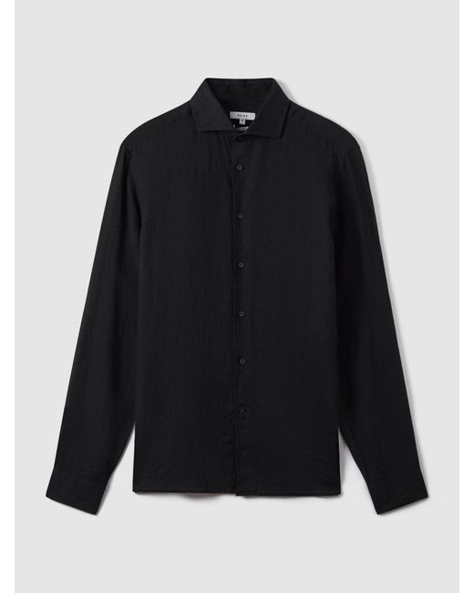 Reiss Ruban - Black Linen Cutaway-collar Regular-fit Shirt, S for men