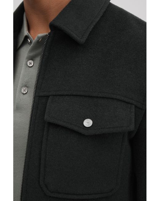 Reiss Black Peridoe - Dark Forest Green Wool Blend Zip-through Jacket for men