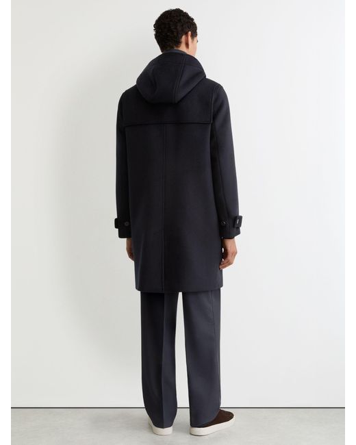Reiss Blue Wool-Blend Hooded Duffle Coat for men