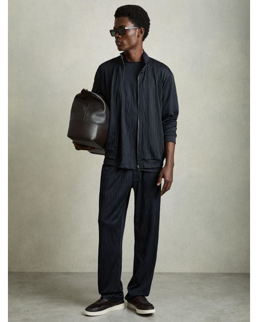 Reiss Blue Wave-Jacquard Zip-Through Jacket for men