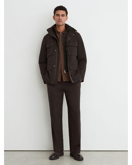 Reiss Black Four-Pocket Hooded Jacket With Removable Gilet for men