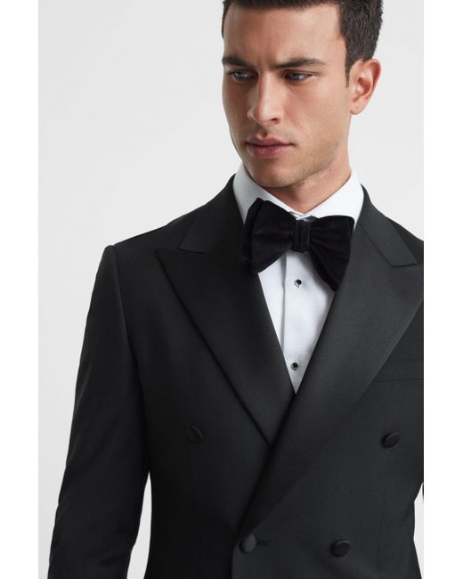 Reiss Poker - Black Modern Fit Double Breasted Tuxedo Jacket for men