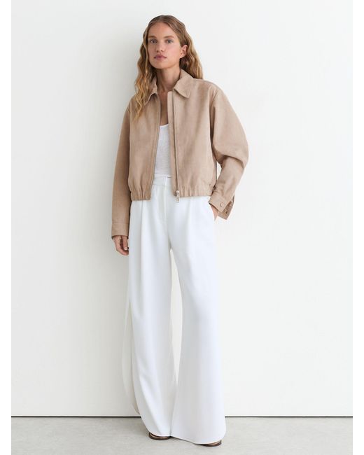 Reiss White Lottie Petite Cropped Bomber Jacket