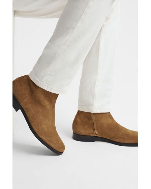 Reiss Brown Clay - Stone Suede Zip-through Boots for men