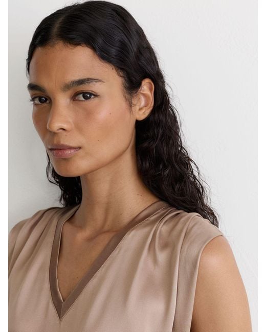 Reiss Black Silk-Front V-Neck Sleeveless Top