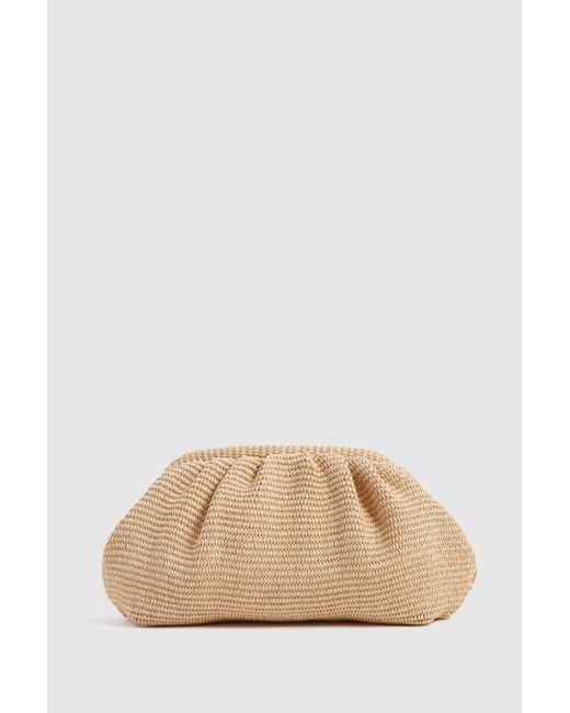 Reiss Natural Delilah - Neutral Raffia Ruched Clutch Bag, One
