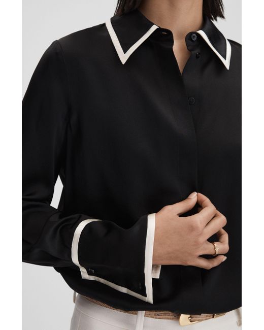 Reiss Murphy - Black Silk Contrast Trim Button-through Shirt