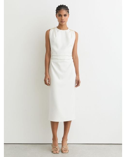 Reiss White Jersey Fitted Sleeveless Midi Dress