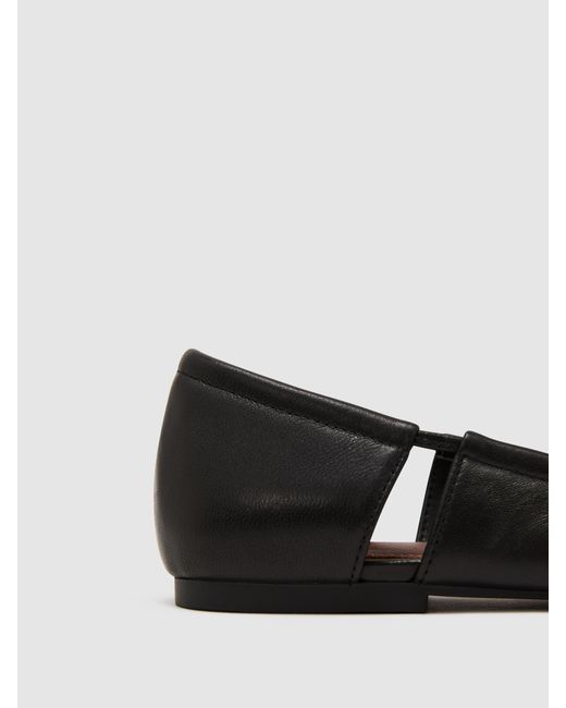 Reiss Brown Leather Cut-Out Ballet Flats