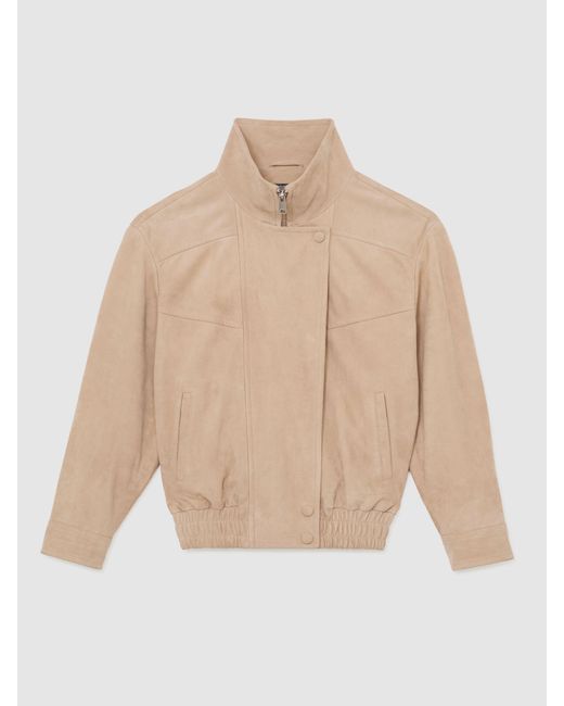 Reiss White Petra - Neutral Petite Suede Oversized Jacket, Us 6