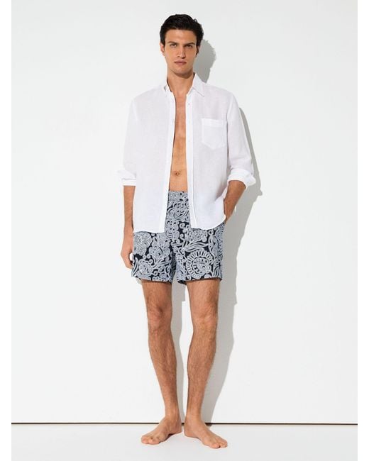 Reiss White Fallow - Navy Paisley-print Side-adjuster Swim Shorts, Xs for men
