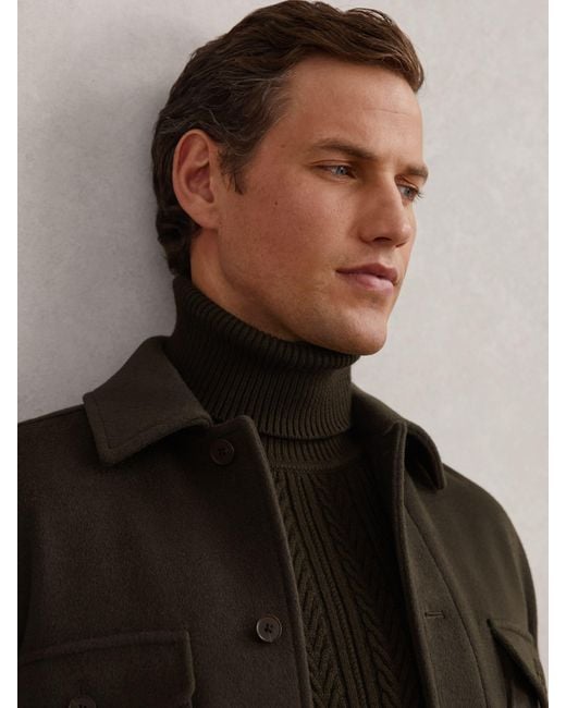 Reiss Brown Wool-Blend Twin-Pocket Overshirt for men