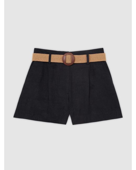 Reiss Blue Jacquard Belted Shorts With Linen