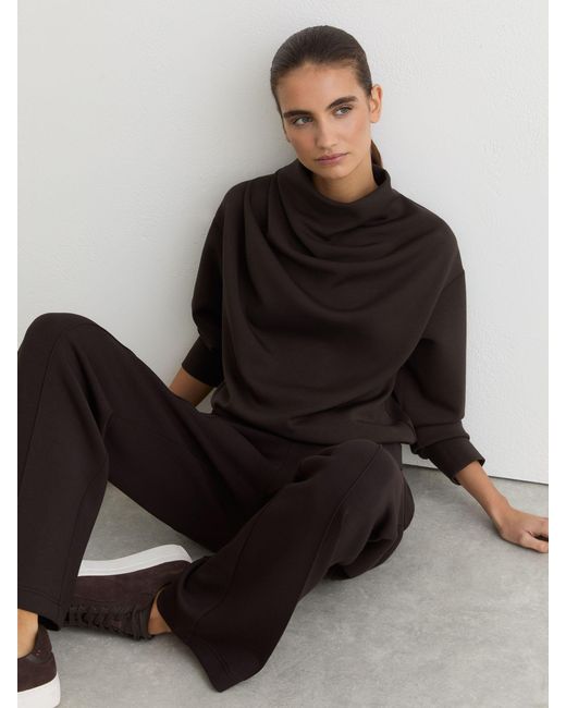 Reiss Black Premium Interlock Drape-Neck Sweatshirt