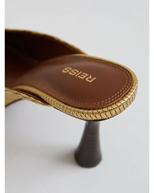 Reiss Metallic Justine - Gold Leather Heeled Mules, Us 5 (uk 3)