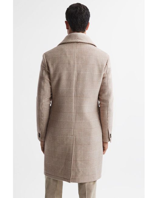 Reiss Natural Jackie - Oatmeal Wool Check Faux Fur Lapel Coat for men