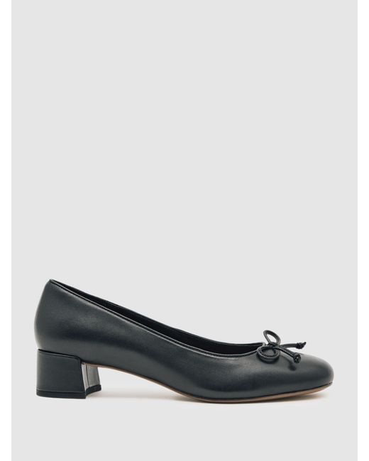 Reiss Black Leather Block Heel Ballerina Shoes