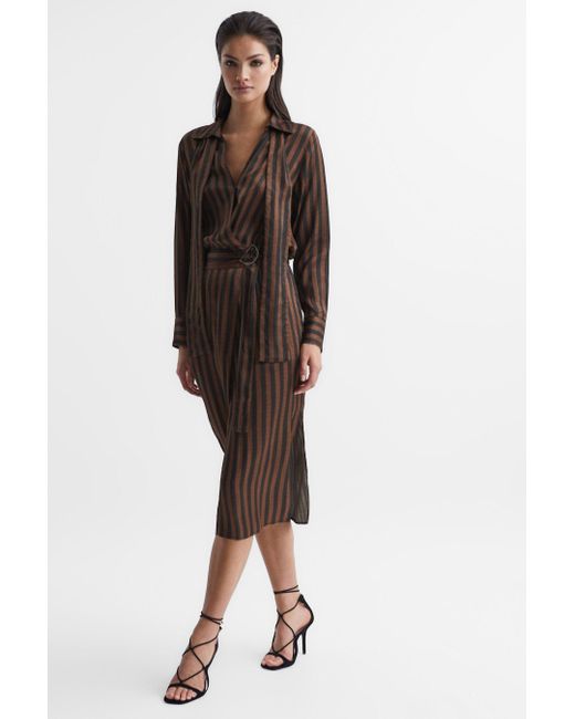 Reiss Penny - Brown Stripe Shirt Dress, Us 12
