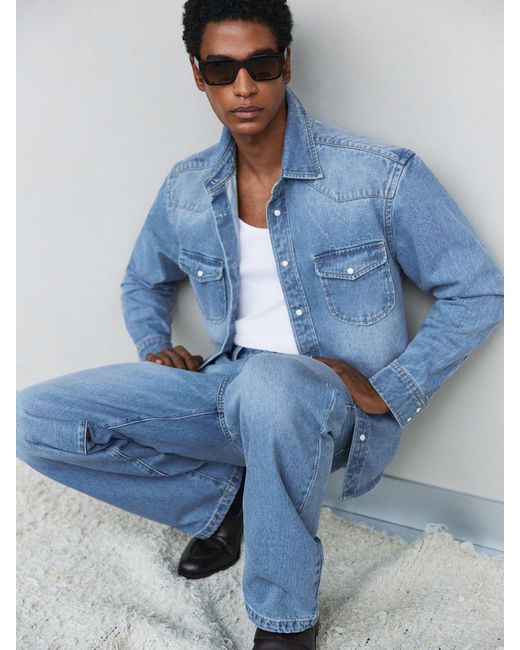 Reiss Blue Denim Western Overshirt for men
