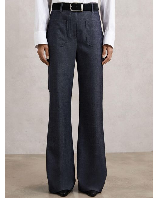 Reiss Black Flannel Patch-Pocket Flared Trousers With Wool