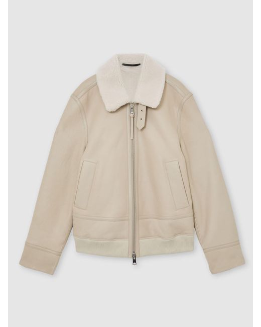 Reiss Natural Leather Shearling-Collar Jacket for men