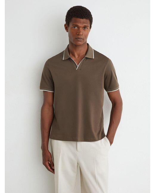 Reiss Brown Air-Water Cotton Tipped Polo Shirt for men
