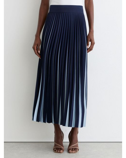 Reiss Serena - Navy/pale Blue Contrast Pleated Midi Skirt, Us 8