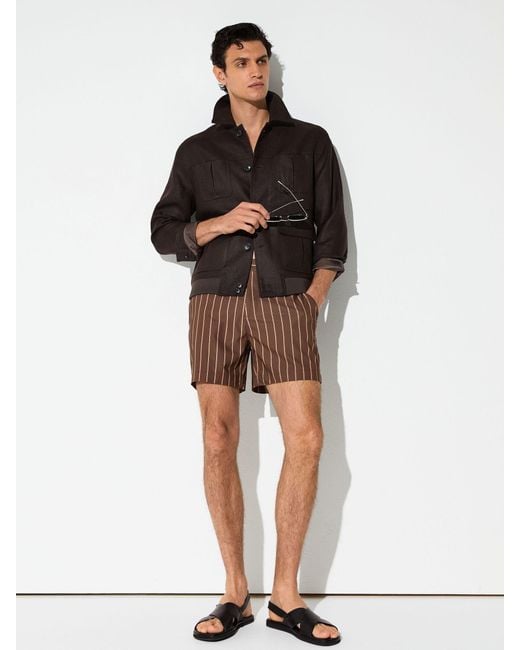 Reiss Black Presley - Dark Brown Pinstripe Side-adjuster Swim Shorts, Xxl for men