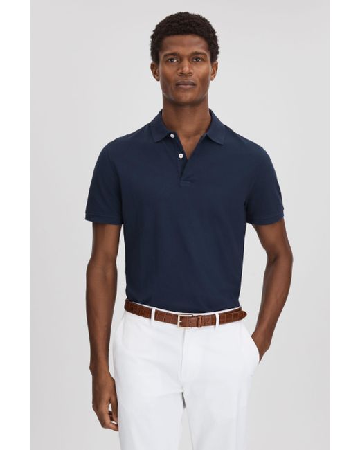 Reiss Puro - Airforce Blue Garment Dyed Cotton Polo Shirt for men