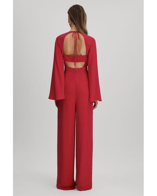 Reiss Tania - Coral Cut-out Flared Sleeve Jumpsuit