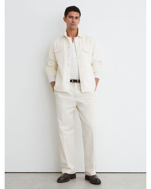 Reiss White Western Press-Stud Denim Overshirt for men