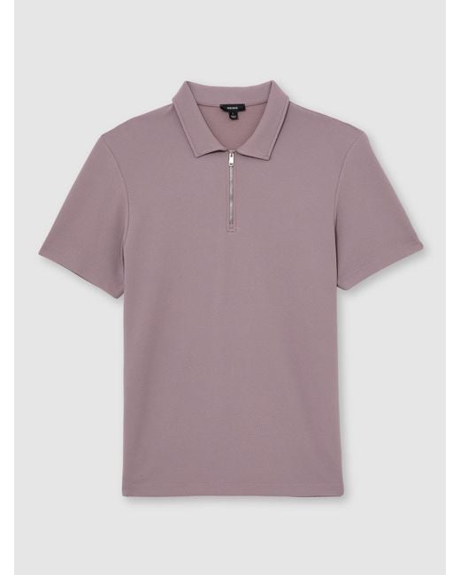 Reiss Purple Forno - Raspberry Pink Half-zip Textured Polo Shirt, S for men