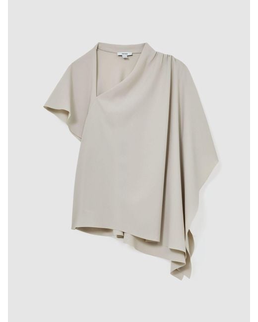 Reiss Gray Asymmetric Draped-Sleeve Top