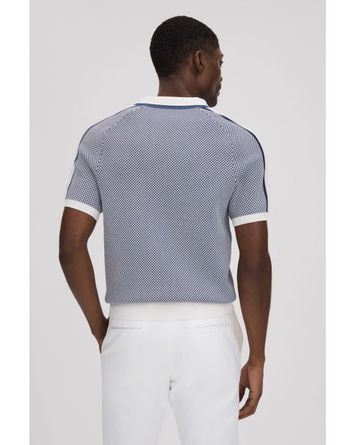 Reiss Brunswick - Airforce Blue Geometric Design Open-collar Shirt for men