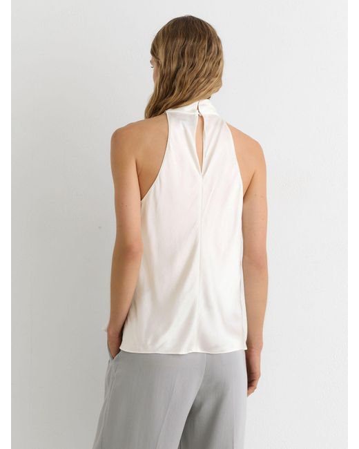 Reiss White Hammered-Silk Cowl-Neck Top