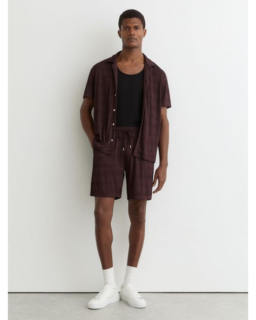 Reiss Brown Textured-Wave Drawstring Shorts for men