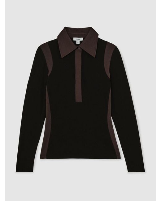 Reiss Black Chocolate Jersey Colour-Block Collared Shirt