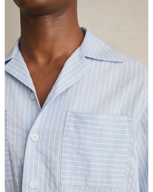Reiss Blue Soft & Lyocell-Blend Stripe Twin-Pocket Shirt for men