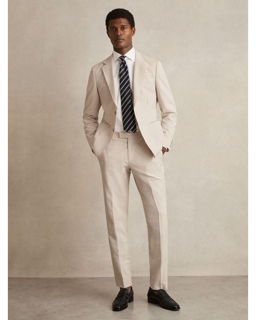 Reiss Natural Bay - Oatmeal/white Seersucker Slim-fit Suit Trousers, 32 for men